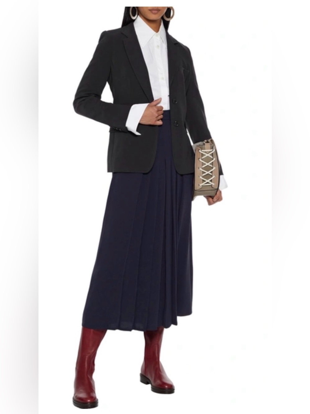 Max Mara Women's Navy Crepe Pleated Wide Leg/Culotte Pants - Large - POCKETS!